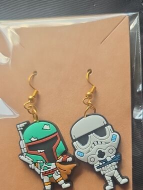 Star Wars Green Boba Fett & White Stormtrooper Kids Dangle Earrings